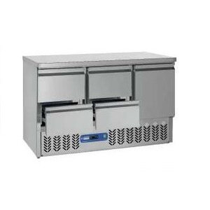 Diamond Comptoir Réfrigérée Inox | 1 Porte et 4 Tiroirs | 1365x700x(h)857/890mm | DELUXE