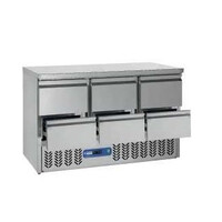 Comptoir Réfrigérée Inox | 6 Tiroirs | 1365x700x(h)857/890mm | DELUXE