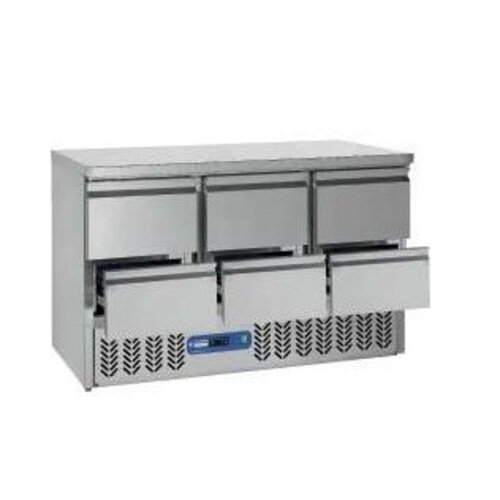 Diamond  Comptoir Réfrigérée Inox | 6 Tiroirs | 1365x700x(h)857/890mm | DELUXE