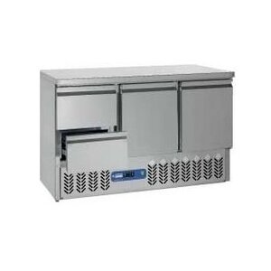 Diamond Comptoir Réfrigérée  inox | 2 Portes et 2 tiroirs | 1365x700x(h)857/890mm | DELUXE