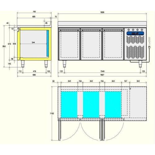 Diamond  Comptoir Réfrigéré | 6 Tiroirs | 1809x700x(h)880/900mm | 405 Litres | 1/1GN