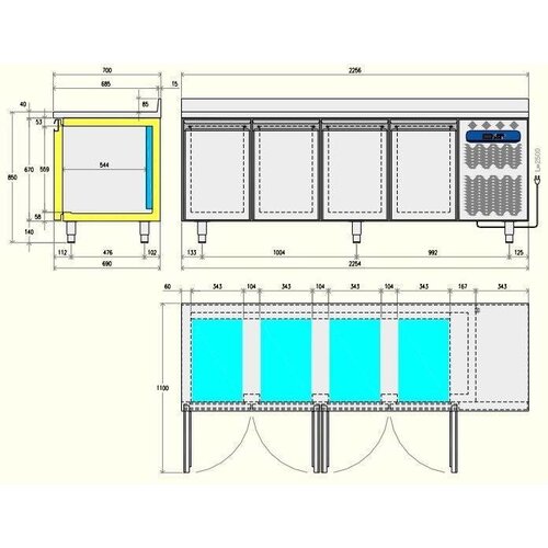 Diamond  Comptoir Réfrigéré | 8 Tiroirs| 550 Litres | 2256x700x(h)880/900mm