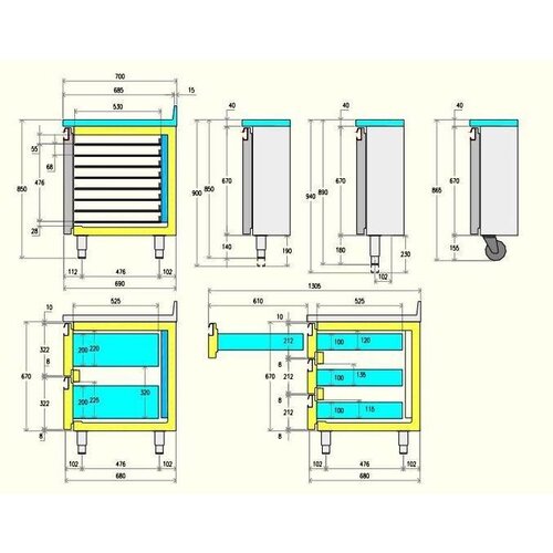 Diamond  Comptoir Réfrigéré | 8 Tiroirs| 550 Litres | 2256x700x(h)880/900mm