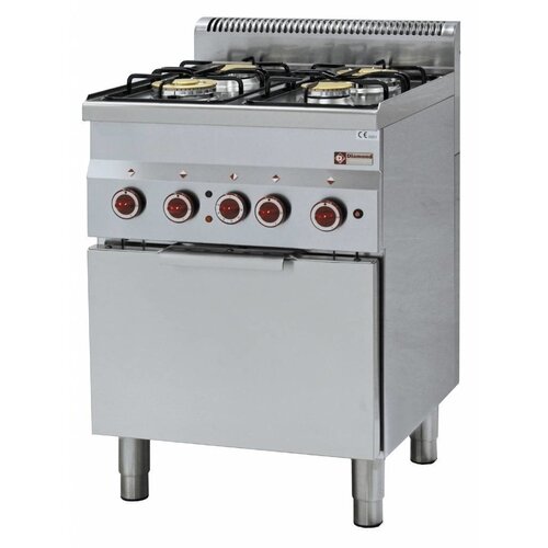 Diamond Fourneau à gaz | 4 Feux | 3,3 et 3,6kW | avec four convection électrique GN 2/3 | 600x600x(h)850/970mm