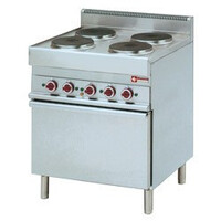 Fourneau électrique | 4 plaques électriques rondes | 400V | 2,6kW | four GN 1/1 à convection | 700x650x(h)850/950mm