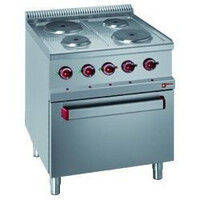 Fourneau 4 plaques rondes avec four GN 2/1 et grill électrique |400V | 1,5 et 2,6kW | 700x700x(h)850/1000mm