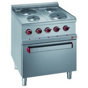 Diamond Fourneau 4 plaques rondes avec four GN 2/1 et grill électrique |400V | 1,5 et 2,6kW | 700x700x(h)850/1000mm