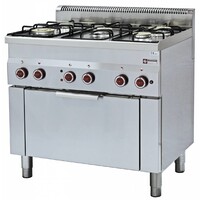 Fourneau à gaz | 5 Feux | 3,3 et 3,6kW | avec four convection électrique GN 1/1 | 900x600x(h)850/970mm