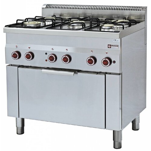 Diamond Fourneau à gaz | 5 Feux | 3,3 et 3,6kW | avec four convection électrique GN 1/1 | 900x600x(h)850/970mm