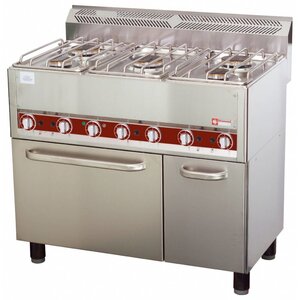 Diamond Fourneau Horeca  | Gaz | 5 Feux | sur four à convection 4x GN 1/1 | 3 et 3,6kW | 990x600x(h)860mm