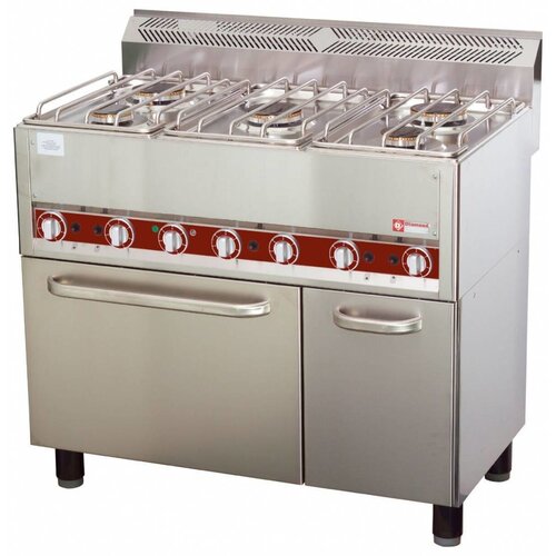 Diamond Fourneau Horeca  | Gaz | 5 Feux | sur four à convection 4x GN 1/1 | 3 et 3,6kW | 990x600x(h)860mm