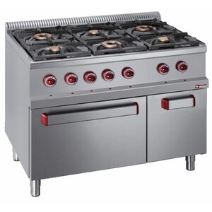 Diamond Fourneau gaz  avec four gaz GN 2/1 | 6 Feux | 3,5 et 6kW | armoire neutre | 1100x700x(h)850/920mm