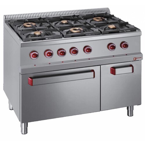 Diamond Fourneau gaz  avec four gaz GN 2/1 | 6 Feux | 3,5 et 6kW | armoire neutre | 1100x700x(h)850/920mm