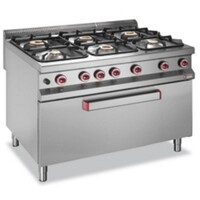 Fourneau gaz | 6 Feux | 3,2 et 5,5 et 7kW | MAXI four gaz | armoire neutre | 1200x900x(h)850/920mm