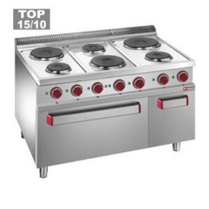 Diamond Fourneau électrique | 6 plaques rondes avec four GN 2/1 et grill électrique |armoire neutre GN 1/1 | 400V | 1,5 et 2,6kW | 1100x700x(h)850/1000mm
