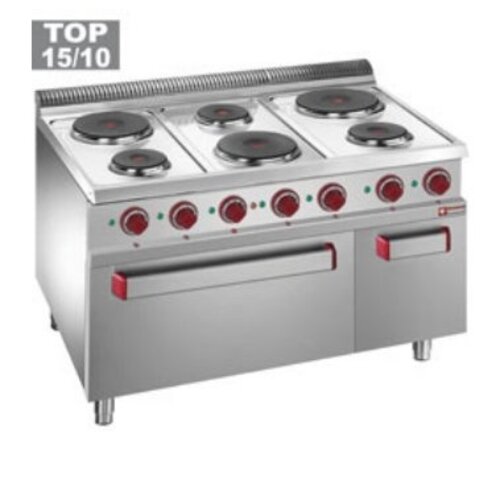 Diamond Fourneau électrique | 6 plaques rondes avec four GN 2/1 et grill électrique |armoire neutre GN 1/1 | 400V | 1,5 et 2,6kW | 1100x700x(h)850/1000mm