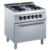 Fourneau électrique | 4 Plaques | 400V | 2,6kW | four électrique GN 2/1 | 800x700x(h)850/920mm