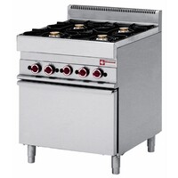 Fourneau gaz | 4 feux vifs | 400V | 3,6 et 5kW |avec four électrique à convection GN 1/1 | 700x650x(h)850/950mm