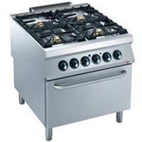 Fourneau gaz | 4 feux vifs | 10 et 6kW |four électrique GN 2/1 | 400V | 800x900x(h)850/920mm