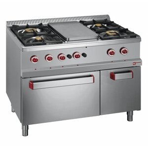 Diamond Fourneau gaz | 4 feux vifs | 3,5 et 6kW |  plaque à mijoter |  four gaz GN 2/1 | armoire GN 1/1 | 1100x700x(h)850/920mm