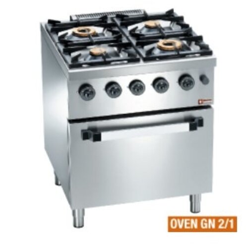 Diamond Fourneau Horeca| Gaz | 4 feux vifs | 3,5 et 6kW | sur four gaz GN 2/1 | 700x700x(h)850mm
