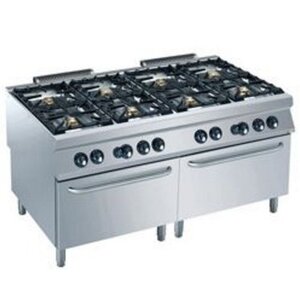 Diamond Fourneau | Gaz | 8 feux vifs | 6 et 10kW | 2 fours gaz GN 2/1 | 1600x900x(h)850/920mm