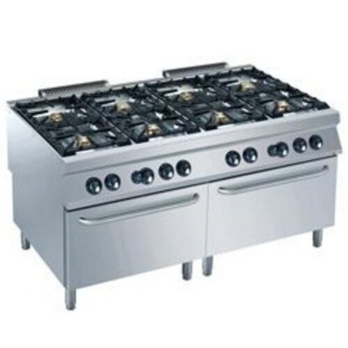 Diamond Fourneau | Gaz | 8 feux vifs | 6 et 10kW | 2 fours gaz GN 2/1 | 1600x900x(h)850/920mm