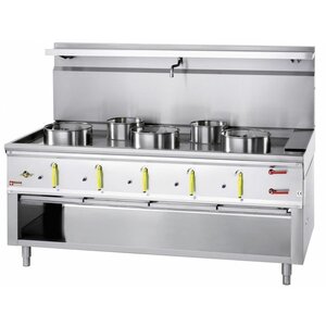 Diamond Fourneau wok 5 brûleurs avec rideau d'eau | 3 x 23kW + 2 x 11kW Diamond Fourneau wok 5 brûleurs avec rideau d'eau | 3 x 23kW + 2 x 11kW