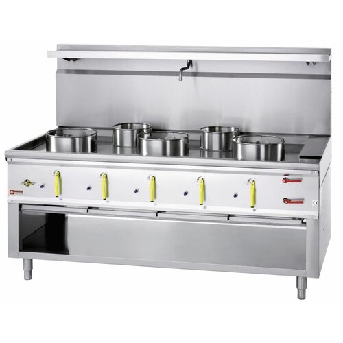 Diamond Fourneau wok 5 brûleurs avec rideau d'eau | 3 x 23kW + 2 x 11kW Diamond Fourneau wok 5 brûleurs avec rideau d'eau | 3 x 23kW + 2 x 11kW