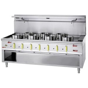 Diamond Fourneau wok 7 brûleurs avec rideau d'eau | 4 x 23kW + 3 x 11kW Diamond Fourneau wok 7 brûleurs avec rideau d'eau | 4 x 23kW + 3 x 11kW