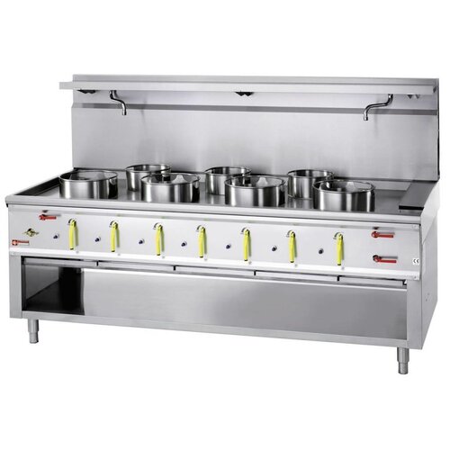 Diamond Fourneau wok 7 brûleurs avec rideau d'eau | 4 x 23kW + 3 x 11kW Diamond Fourneau wok 7 brûleurs avec rideau d'eau | 4 x 23kW + 3 x 11kW
