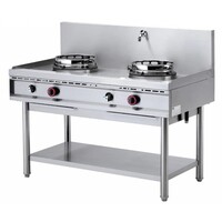 Fourneau wok 2 brûleurs avec rideau d'eau | 2 x 15kW