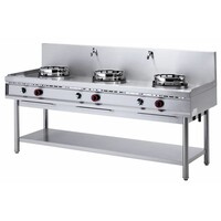 Fourneau wok 3 brûleurs avec rideau d'eau | 3 x 15kW