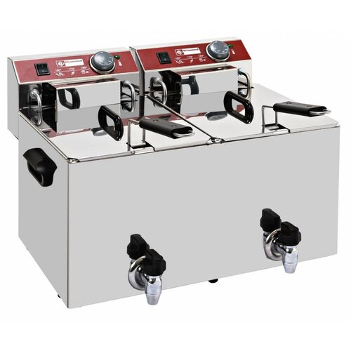 Diamond Friteuse de Comptoir Electrique PRO | 2x10 Litres | robinet de vidange | 9 kW | 560x450x(H)375mm
