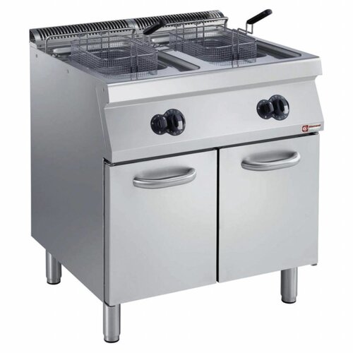 Diamond Friteuse gaz 2 cuves en "Y" | 2 x 15 Litres | Brûleurs extérieurs | sur armoire | 800x700x(h)850/920mm