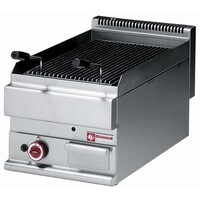 Grill pierre de lave gaz inox | Top | grille de cuisson en fonte | 40x65x(h)28/38cm | 4.8kW