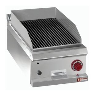 Diamond Grill Pierre de Lave | Gaz | Inox | Module 1/2 | Grille en Fonte "Double Face" | 400x700(730)x250/320(h)mm