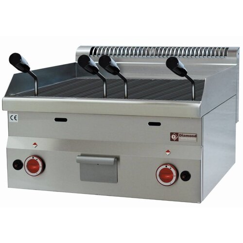 Diamond Grill pierre de lave gaz inox | Top | avec grille de cuisson en fonte | 60x60x(h)28/40cm | 7.7kW