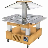 Ilot buffet - Salad bar, Réfrigéré, 4x GN1/1-150 (Bois Chêne clair)