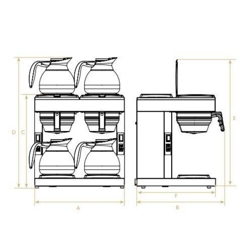Diamond Percolateur à café Double | 1,8 Litres | Manuel | 2 groupe et 4 plaques chauffantes | 4,8kW