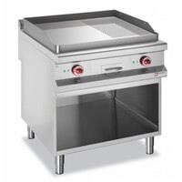Plaque de cuisson | électrique | Chromé | 2/3 Lisse, 1/3 rainurée | 400V | 12kW | armoire ouverte | 800x900x(h)850/920mm
