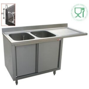 Diamond Plonge | 2 cuves | 1600x700x(h)880-900 | sur armoire 2 portes coulissantes | égouttoir droite