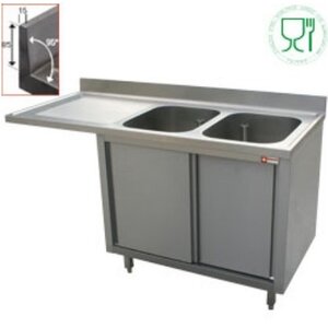Diamond Plonge | 2 cuves | 1600x700x(h)880-900 | sur armoire 2 portes coulissantes | égouttoir gauche