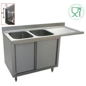 Diamond Plonge | 2 cuves | 1800x700x(h)880-900 | sur armoire 2 portes coulissantes | égouttoir droite