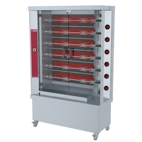 Diamond Rôtissoire à poulets | vitrocéramique | 6 broches | 1200x500x(h)1880mm | 15kW | 30 poulets