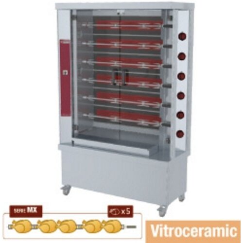 Diamond Rôtissoire à poulets | vitrocéramique | 6 broches | 1200x500x(h)1880mm | 15kW | 30 poulets