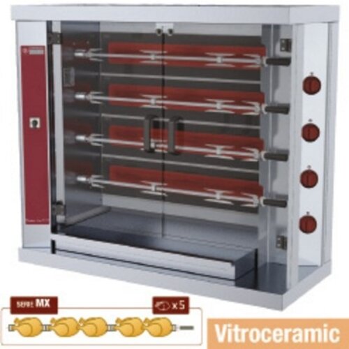 Diamond Rôtissoire électrique | vitrocéramique | 4 broches | 24 poulets | 1098x480x1000(h)mm | 19,2kW
