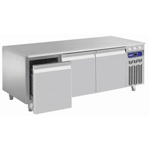 Diamond Soubassement Réfrigéré | INOX | 3 tiroirs GN 1/1 h.200 mm | 160x70x(h)63cm | DELUXE