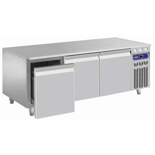 Diamond Soubassement Réfrigéré | INOX | 3 tiroirs GN 1/1 h.200 mm | 160x70x(h)63cm | DELUXE