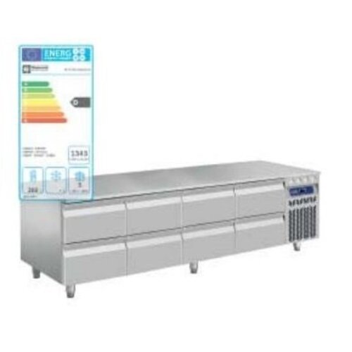 Diamond Soubassement Réfrigéré | INOX | 8 x 1/2 tiroirs GN 1/1-h 100 mm | R134A | 2000x700x630/650(h)mm | DELUXE